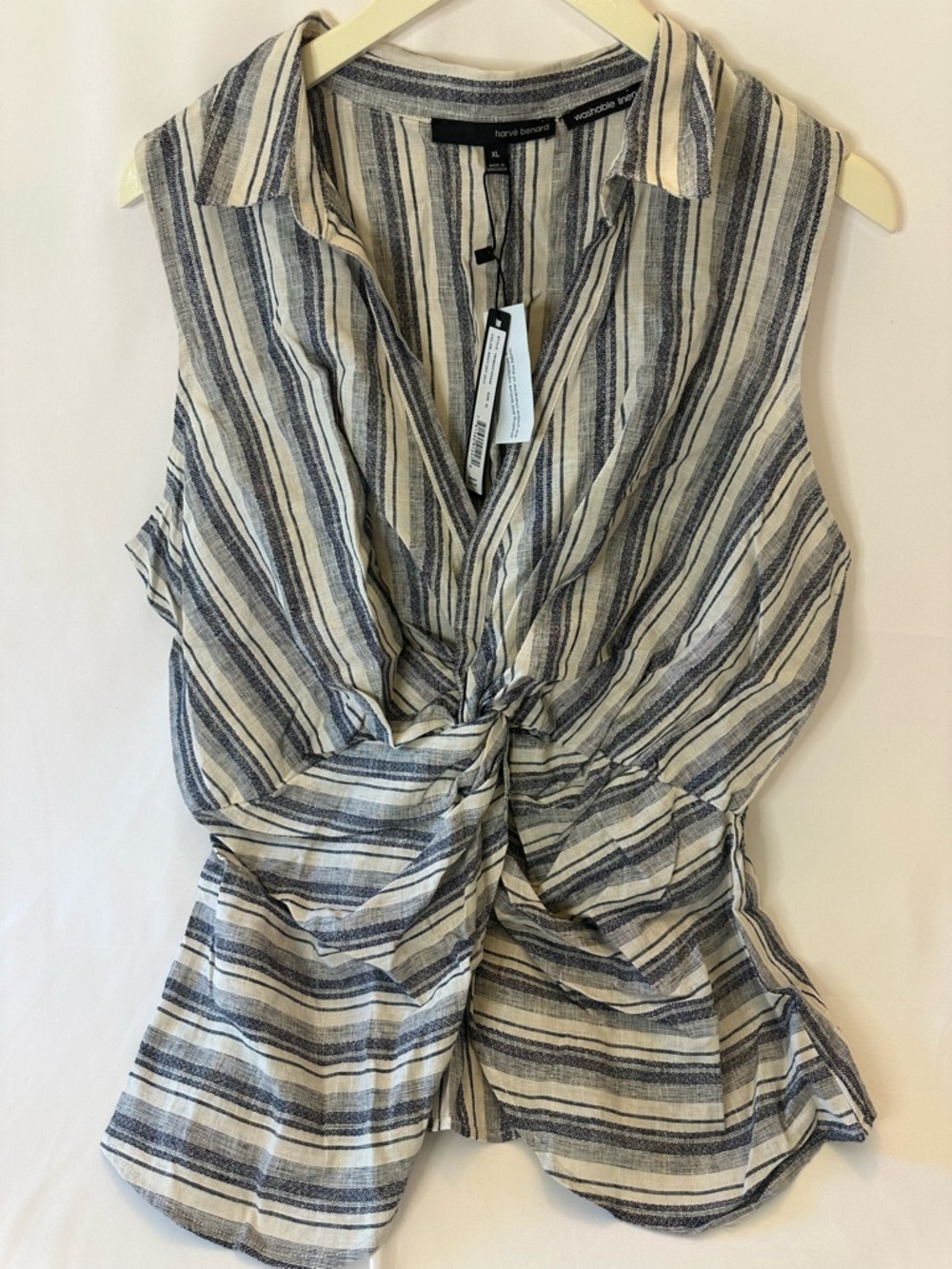 Harve Benard Washable Linen Cotton Blouse Top Ruffles Button Back Size XL NEW